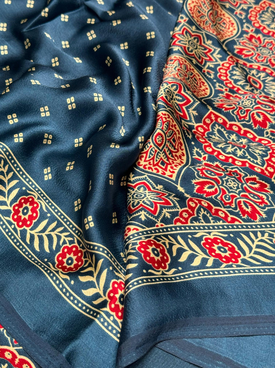 Indigo Morpich Ajrakh Printed Soft Modal Silk Natural Print Saree P2