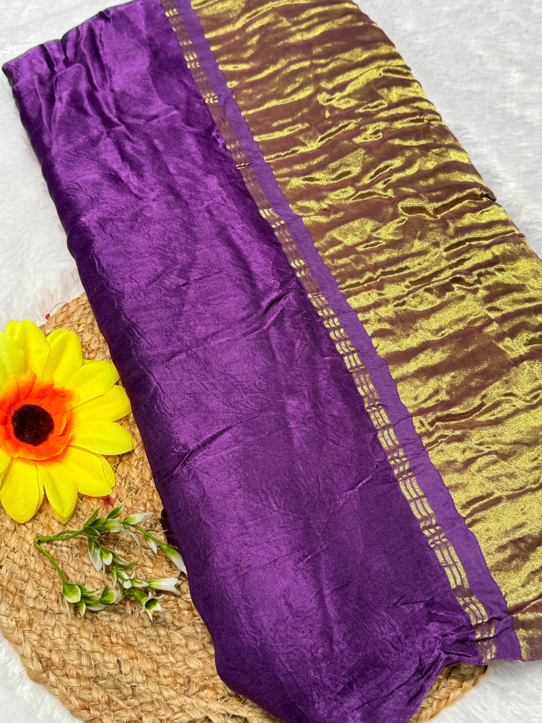 Purple Plain Pure Modal Gajji Silk Saree With Zari Pallu Natural dyeing Saree-25