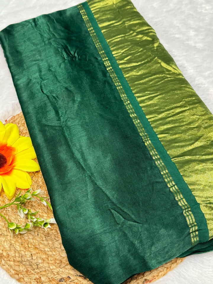 Green Plain Pure Modal Gajji Silk Saree With Zari Pallu Natural dyeing Saree-24