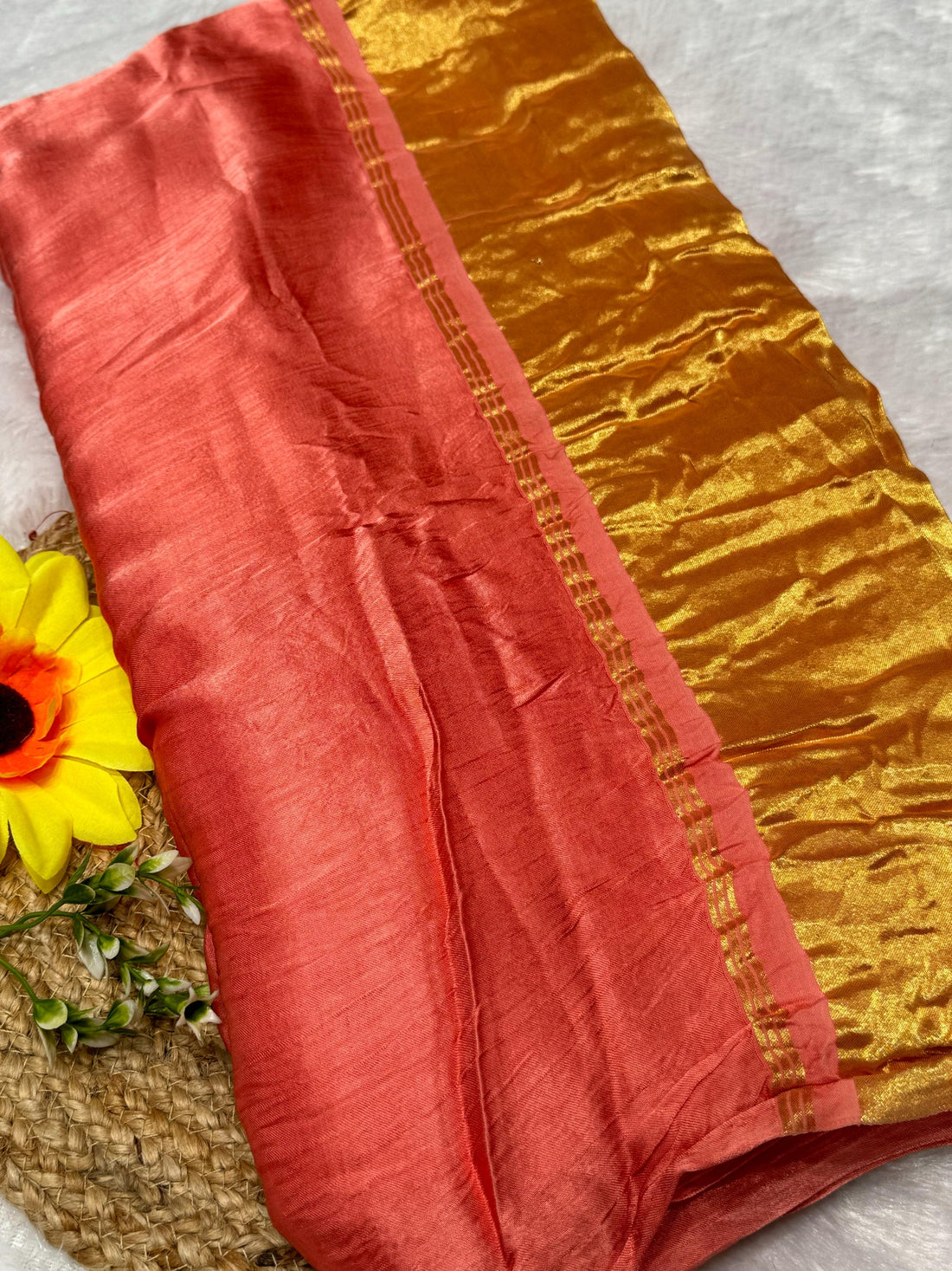 Peach Plain Pure Modal Gajji Silk Saree With Zari Pallu Natural dyeing Saree-23