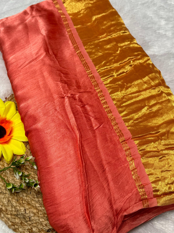 Peach Plain Pure Modal Gajji Silk Saree With Zari Pallu Natural dyeing Saree-23