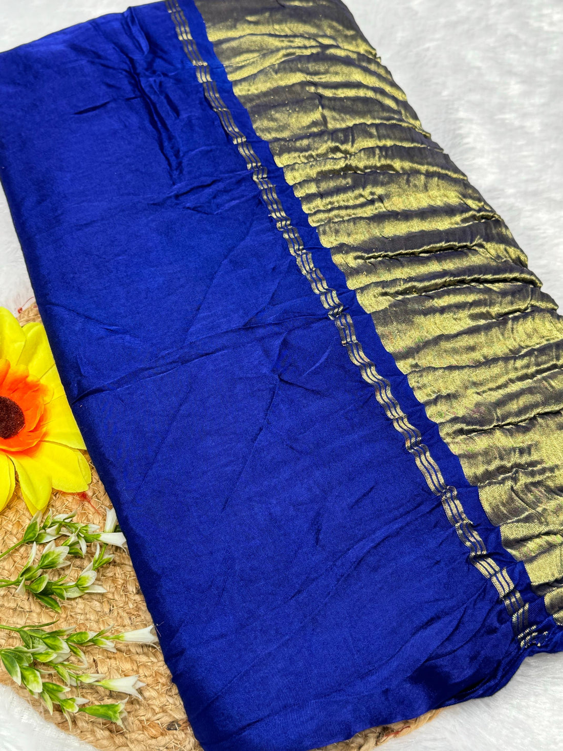 Blue Plain Pure Modal Gajji Silk Saree With Zari Pallu Natural dyeing Saree-22