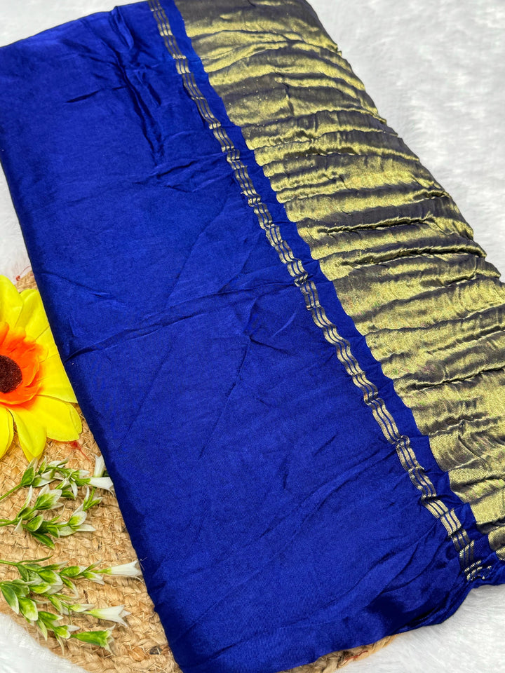 Blue Plain Pure Modal Gajji Silk Saree With Zari Pallu Natural dyeing Saree-22