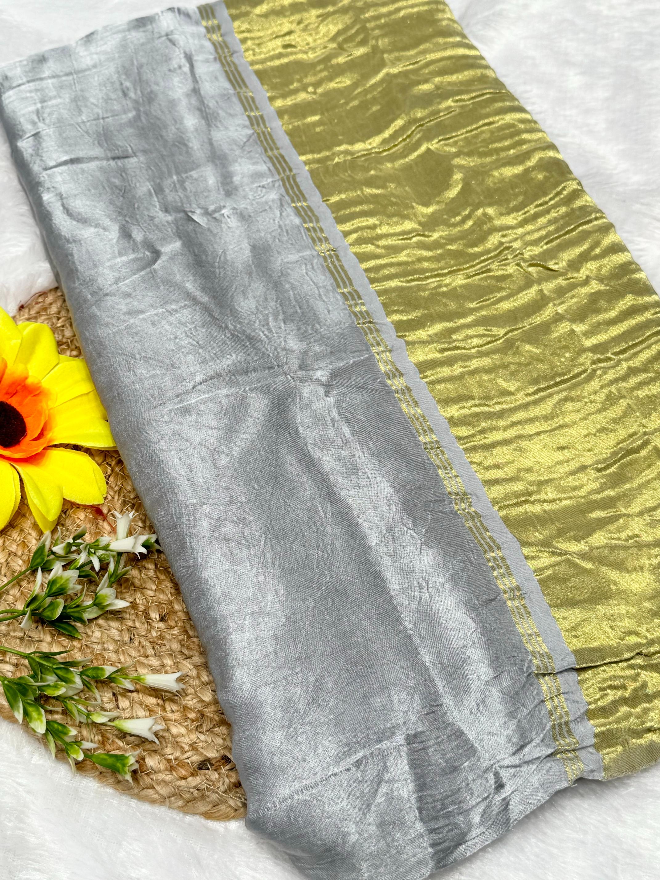 Light Grey Plain Pure Modal Gajji Silk Saree With Zari Pallu Natural dyeing Saree-19