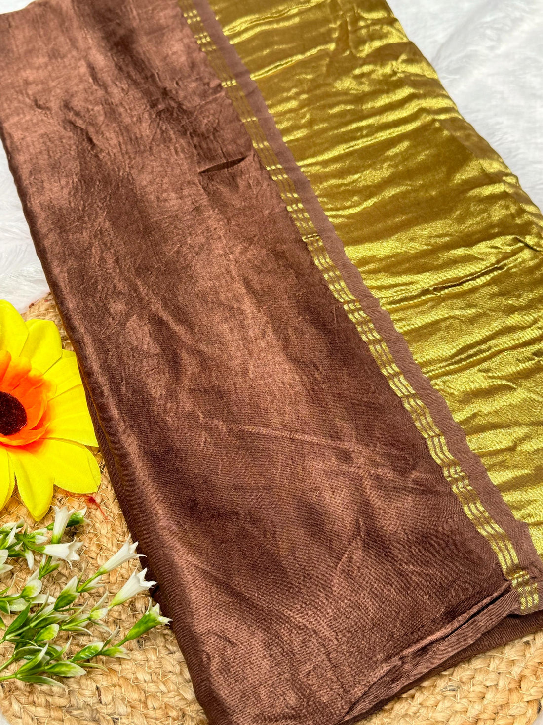 Brown Plain Pure Modal Gajji Silk Saree With Zari Pallu Natural dyeing Saree-16