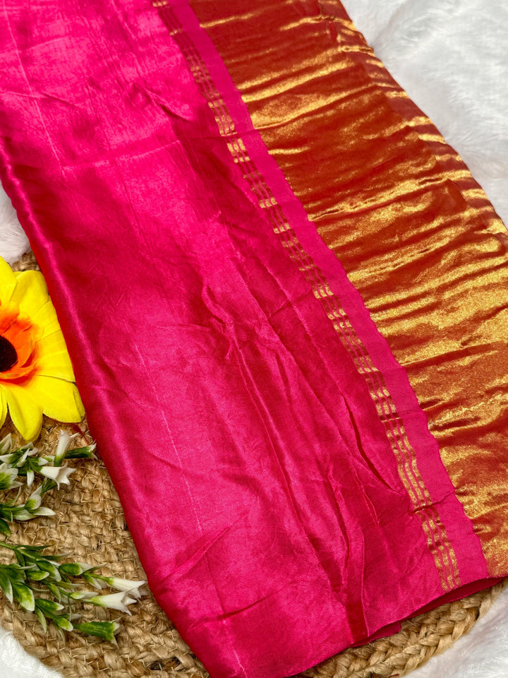 Magenta Red Plain Pure Modal Gajji Silk Saree With Zari Pallu Natural dyeing Saree-15