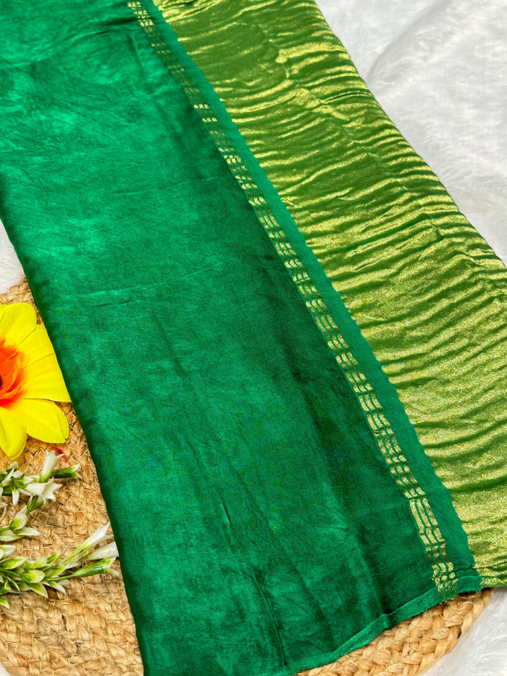 Green Cyan Plain Pure Modal Gajji Silk Saree With Zari Pallu Natural dyeing Saree-14