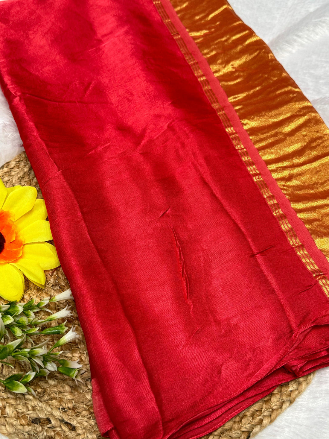 Red Plain Pure Modal Gajji Silk Saree With Zari Pallu Natural dyeing Saree-29