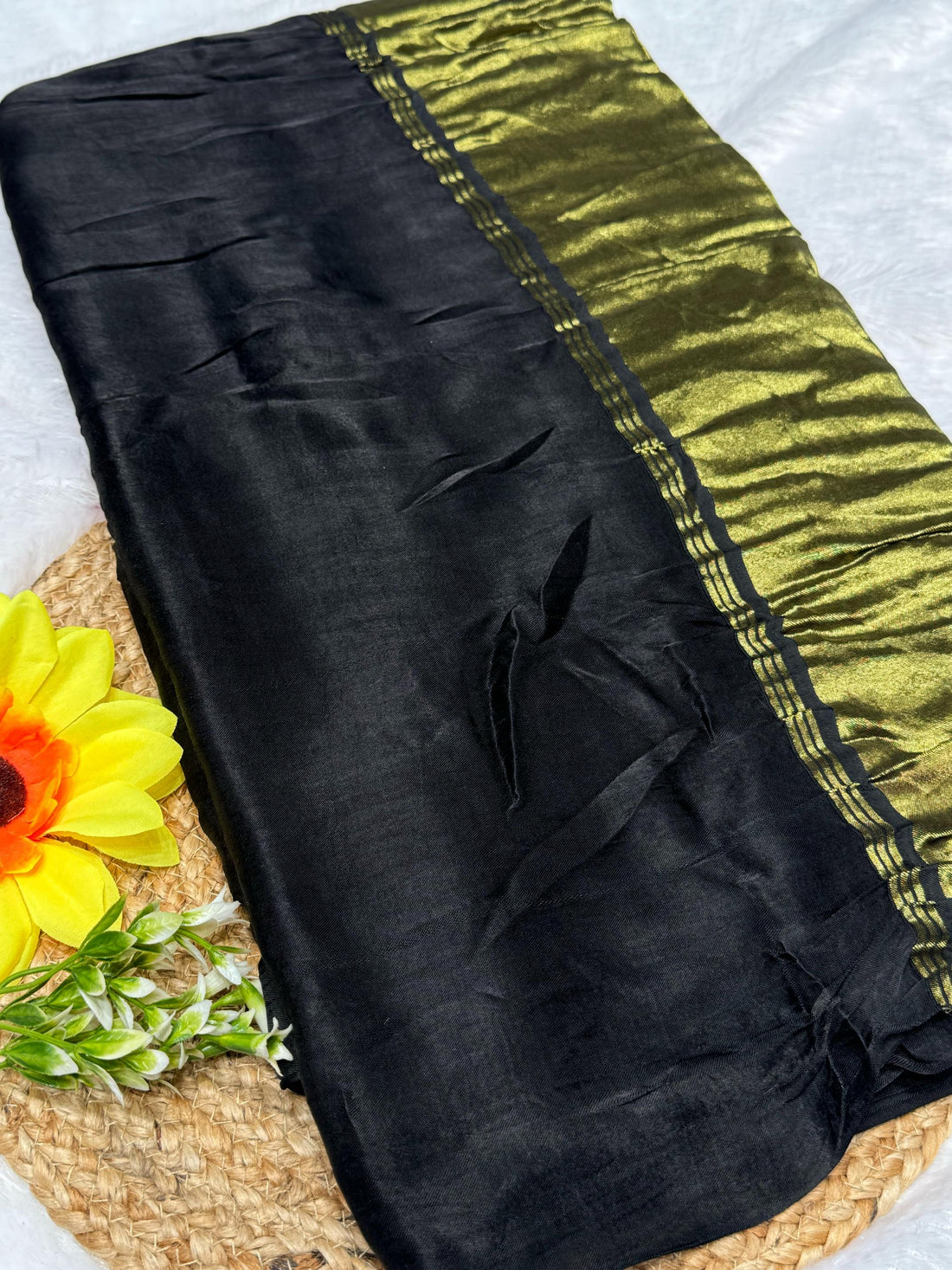 Black Plain Pure Modal Gajji Silk Saree With Zari Pallu Natural dyeing Saree-12