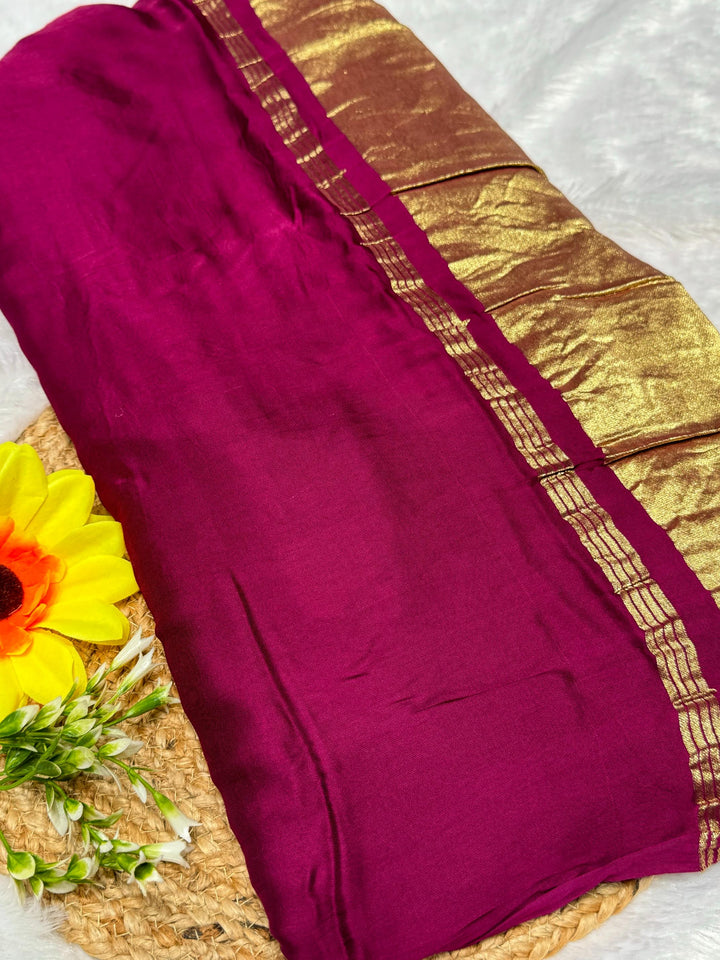Dark Purple Plain Pure Modal Gajji Silk Saree With Zari Pallu Natural dyeing Saree-9