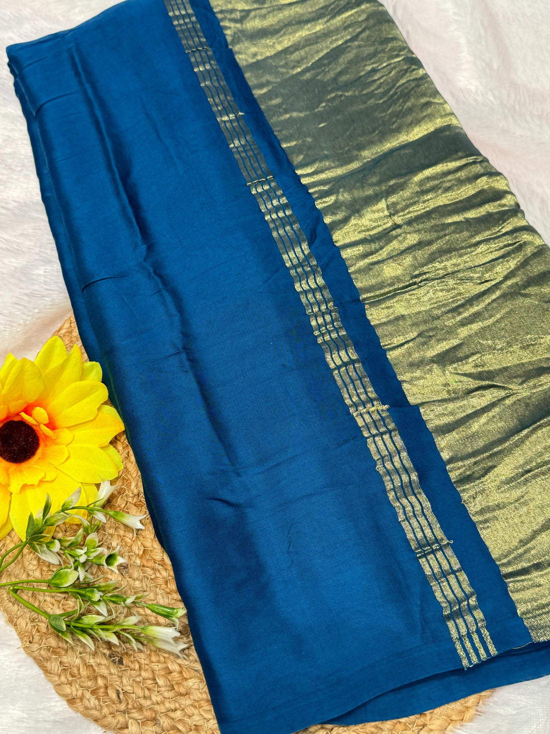 Indigo Pure Modal Gajji Silk Saree With Zari Pallu Natural dyeing Saree-1