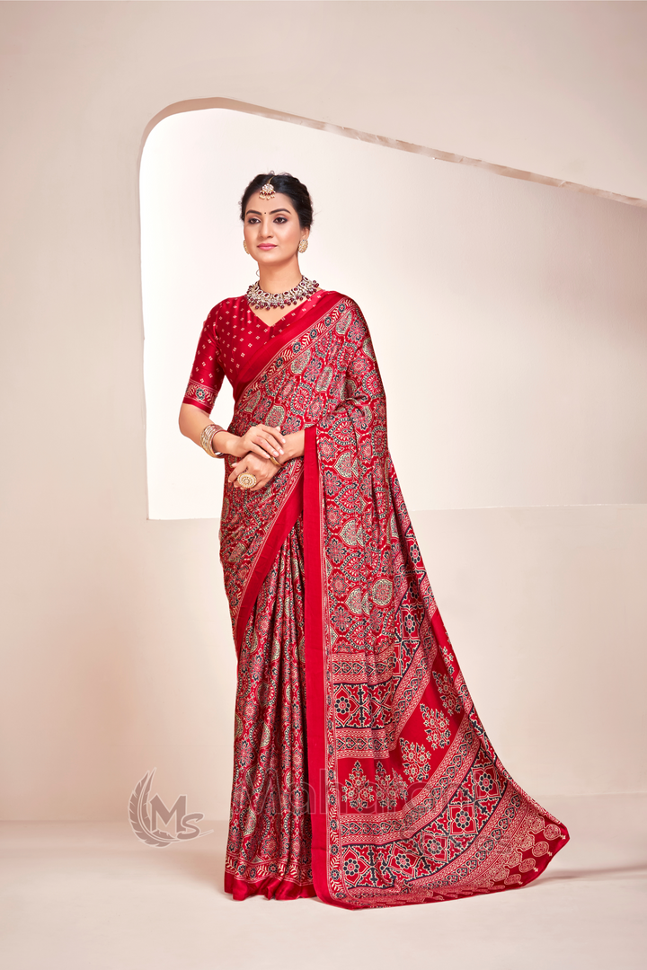 Maroon Ajrakh Printed Soft Modal Silk Natural Print Saree P2-1
