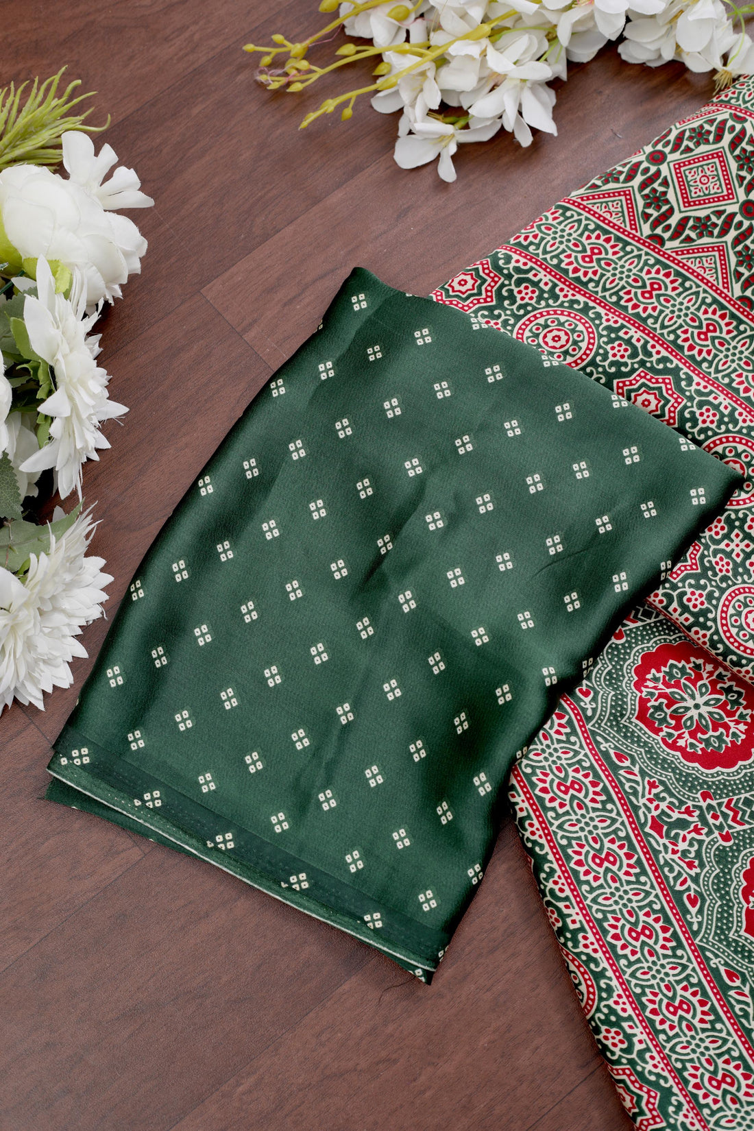 Green Ajrakh Printed Soft Modal Silk Natural Print Saree P1-1