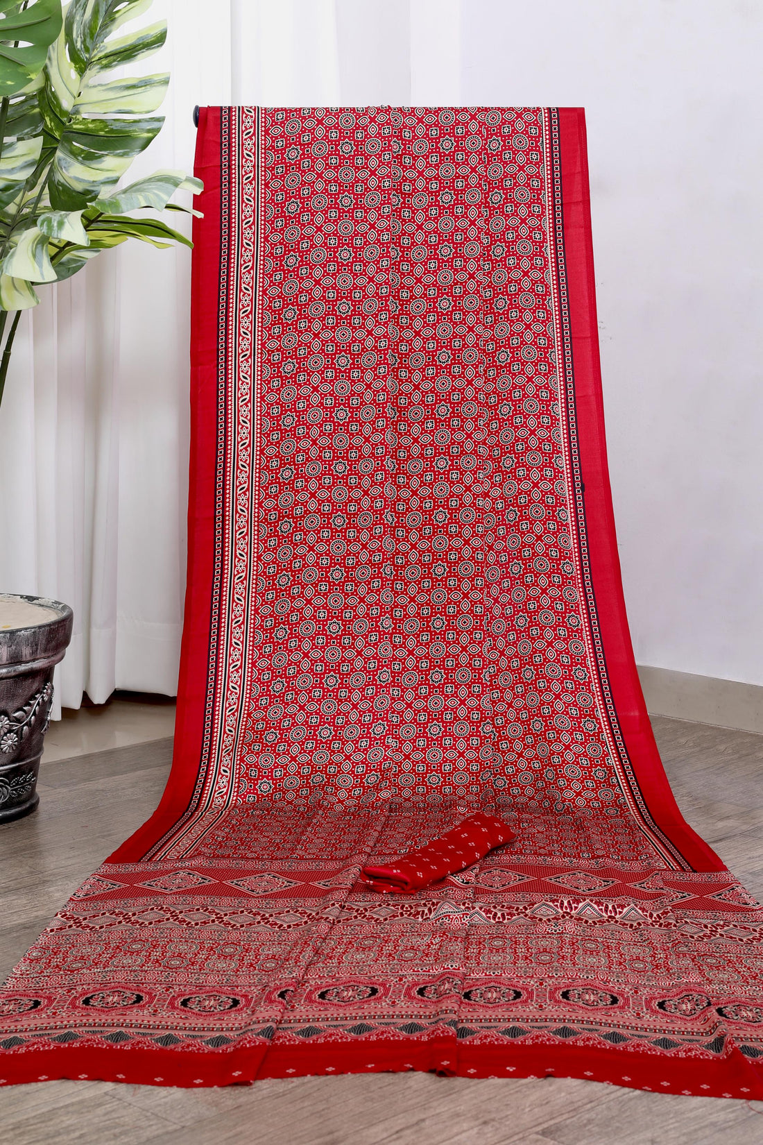 Maroon Ajrakh Printed Soft Modal Silk Natural Print Saree P1-1