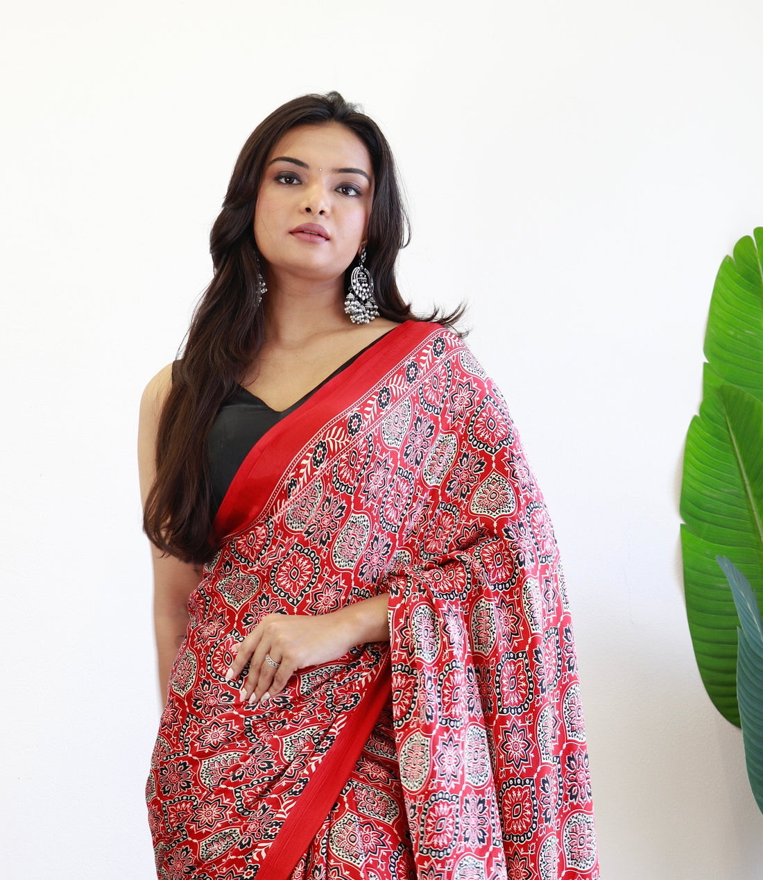 Redish Maroon Ajrakh Printed Soft Modal Silk Natural Print Saree P2-2