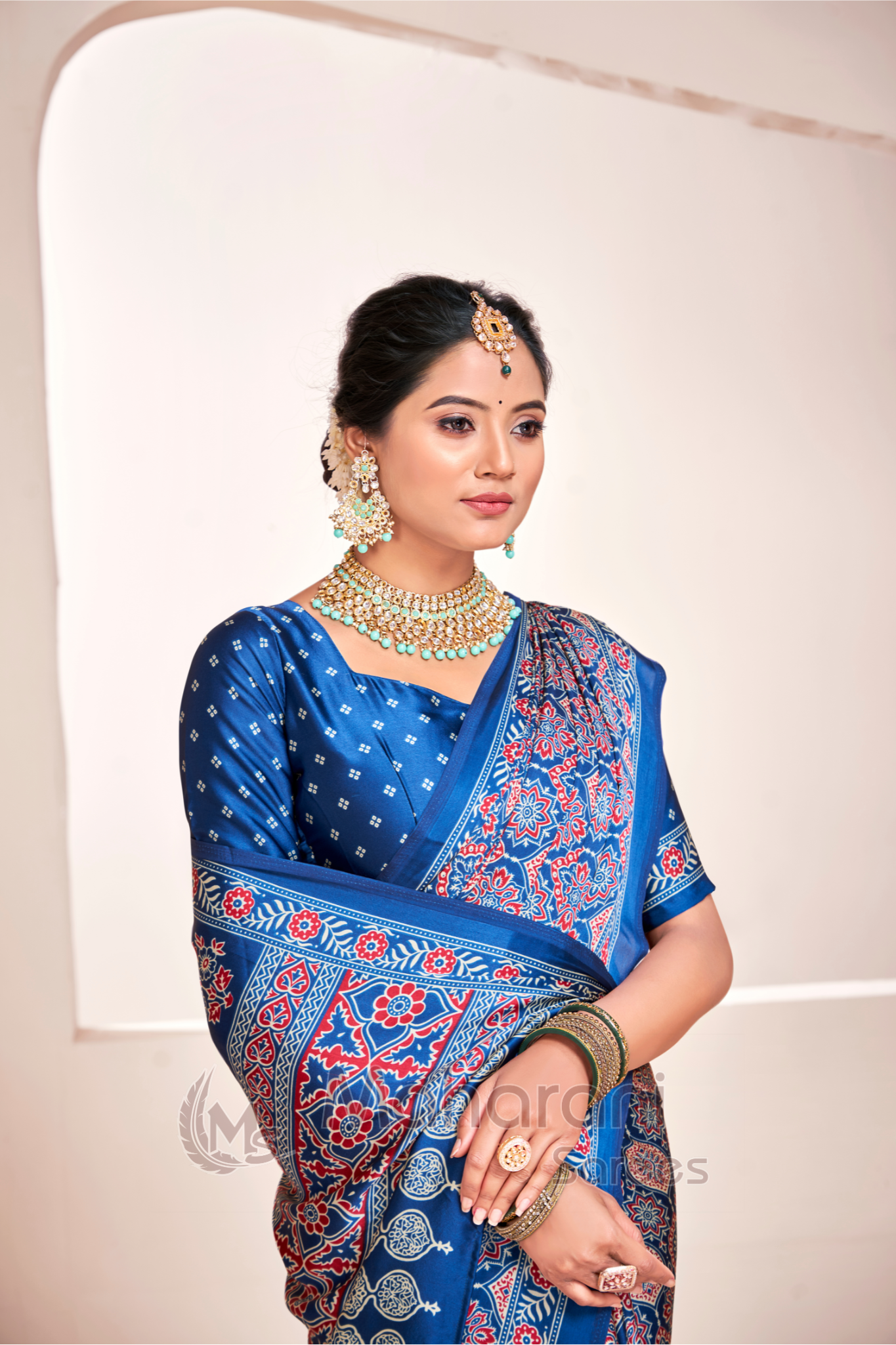 Indigo Ajrakh Printed Soft Modal Silk Natural Print Saree P2-1