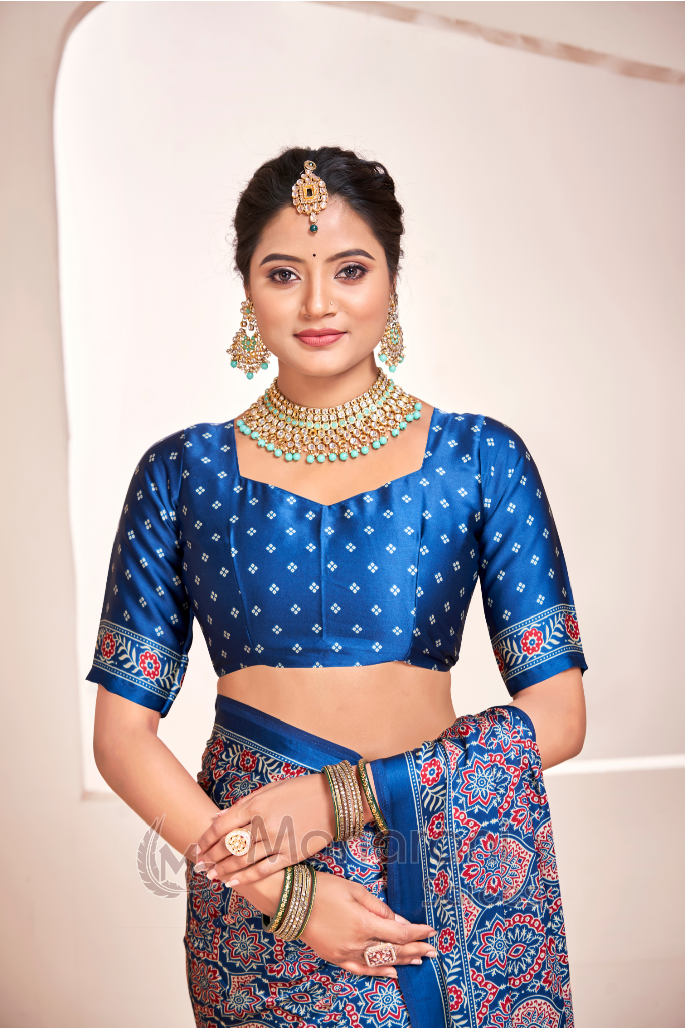 Indigo Ajrakh Printed Soft Modal Silk Natural Print Saree P2-1