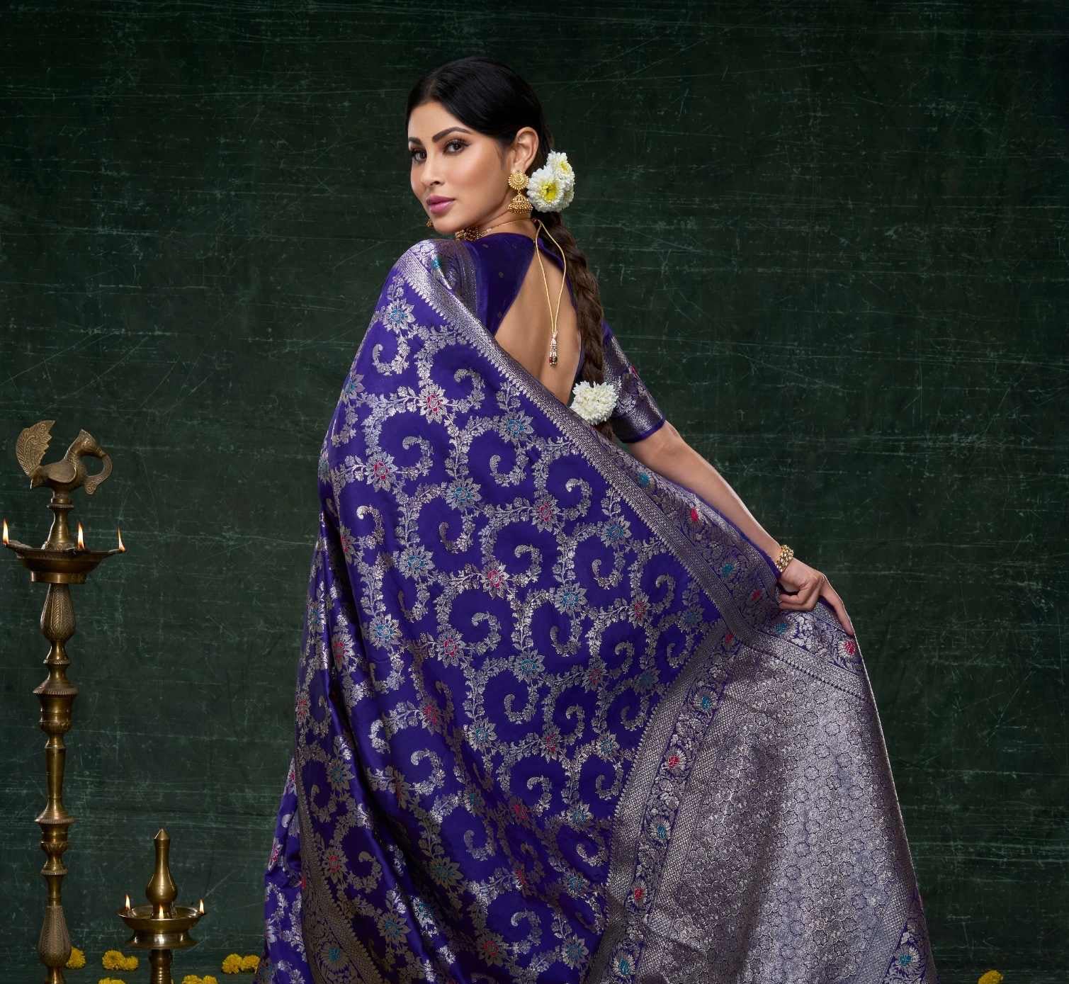 Mouni Roy Blue Kashish Banarasi Saree