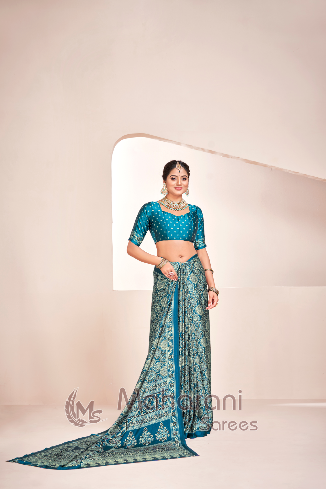 Rama Ajrakh Printed Soft Modal Silk Natural Print Saree P2-1