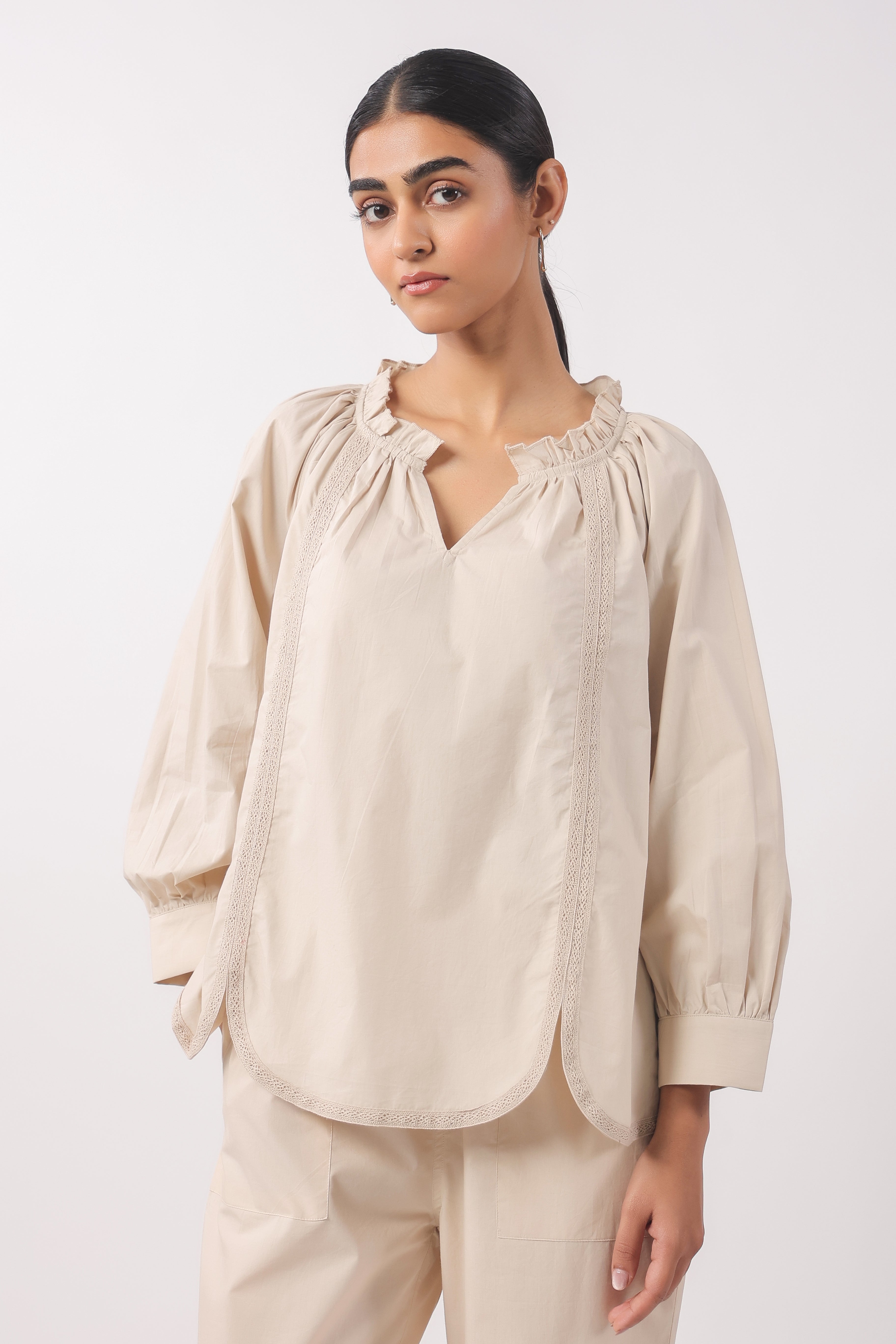 Women’s Beige Cotton Poplin Co-Ord Set
