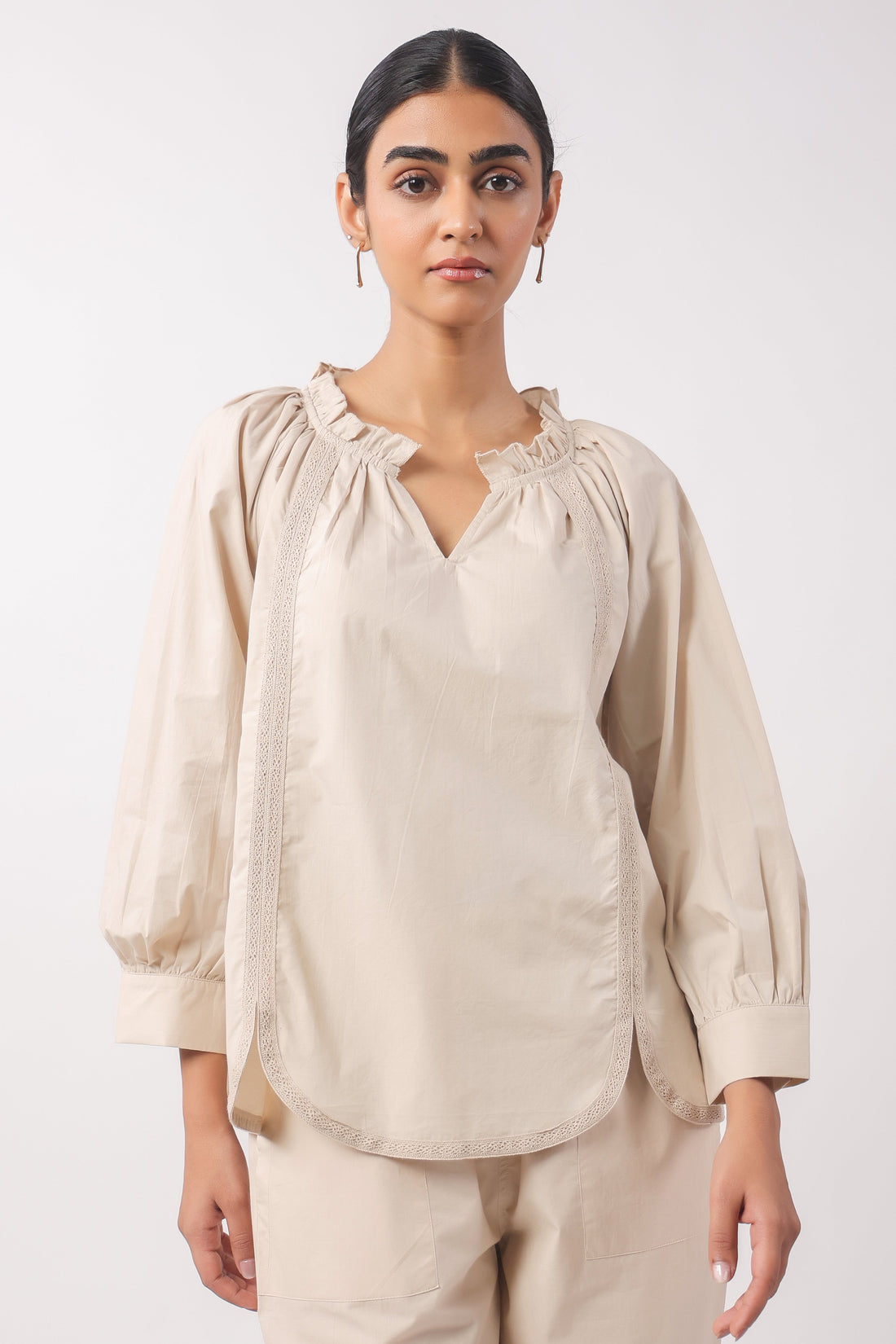 Women’s Beige Cotton Poplin Co-Ord Set