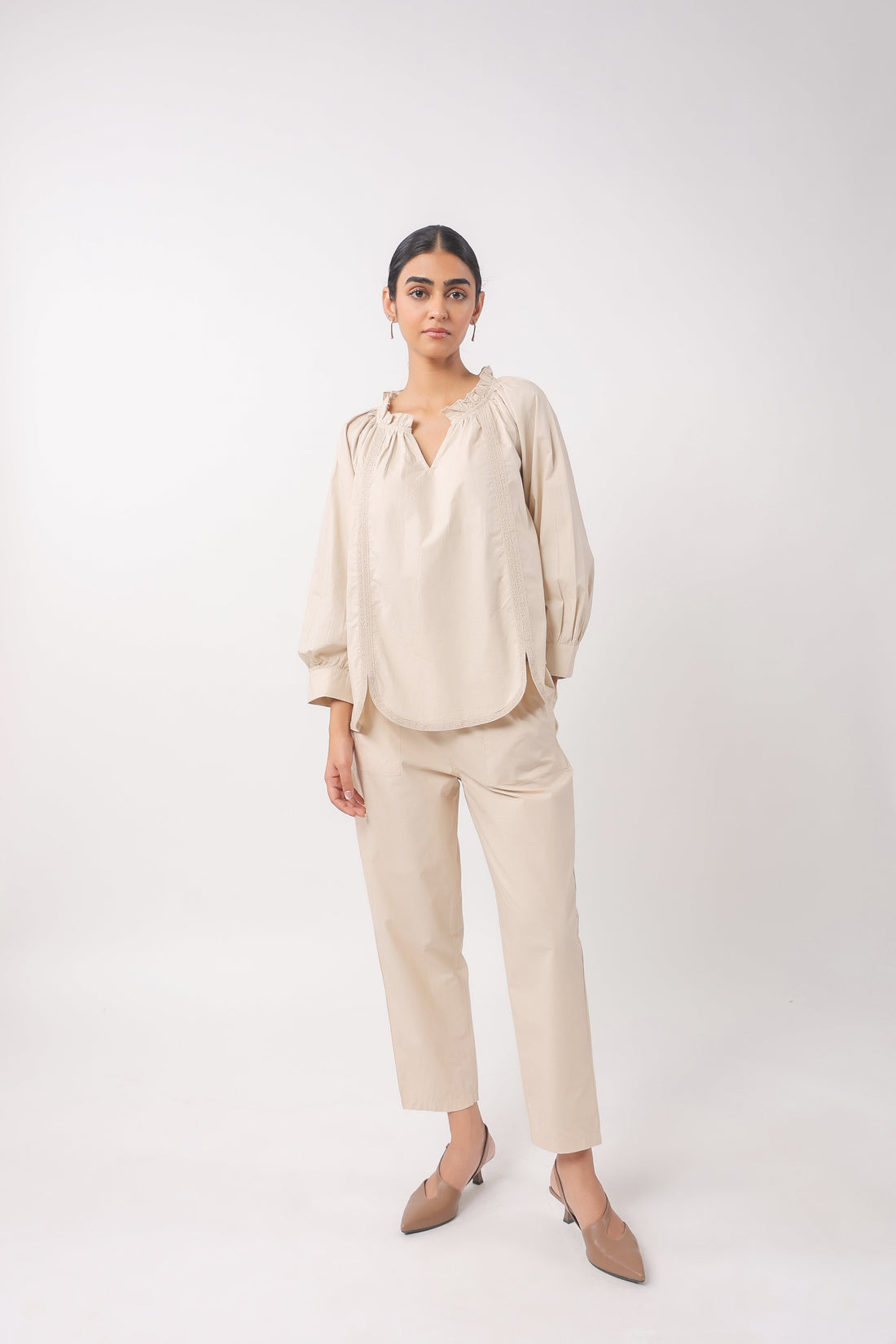Women’s Beige Cotton Poplin Co-Ord Set