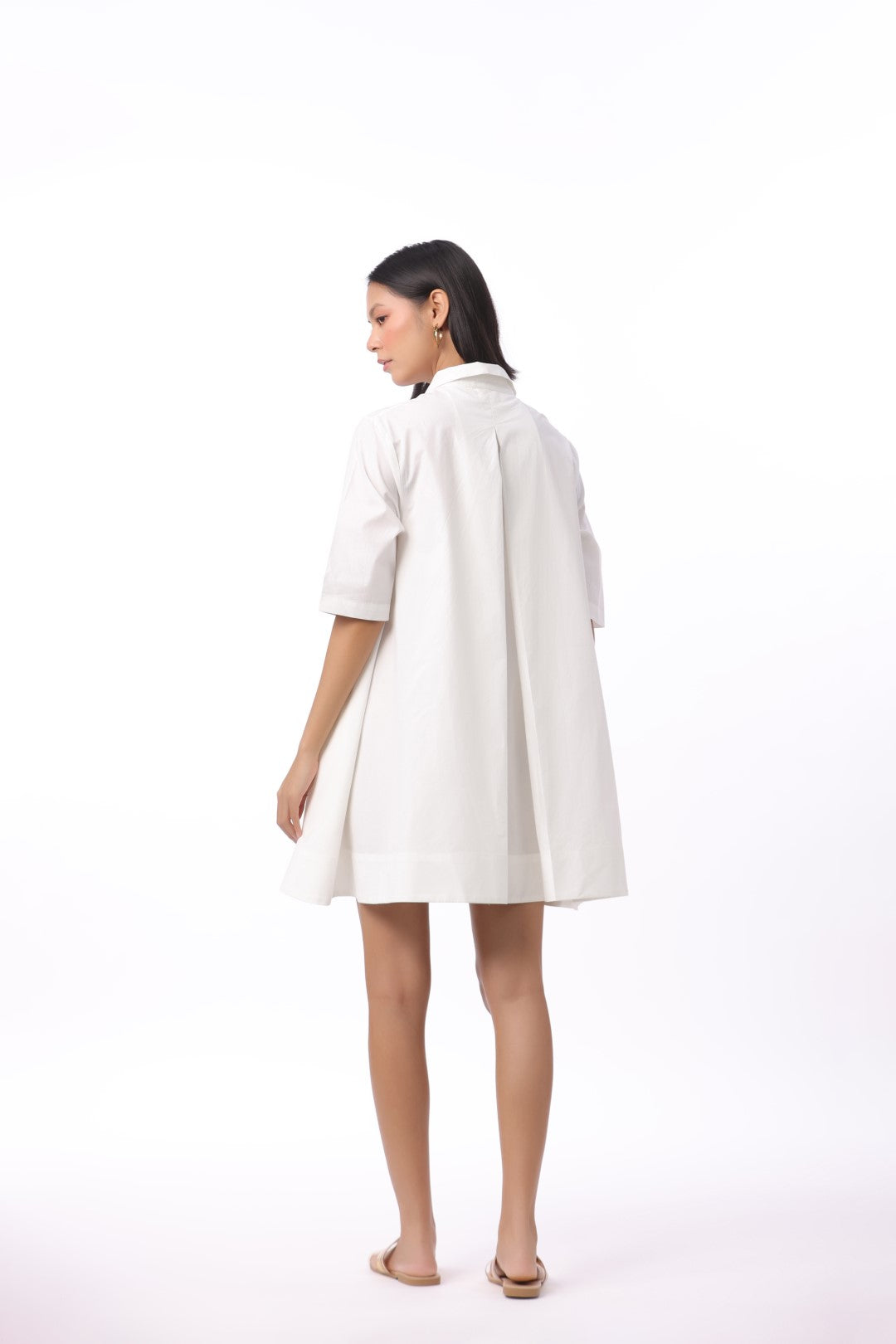 Women's White Solid Cotton Dress
