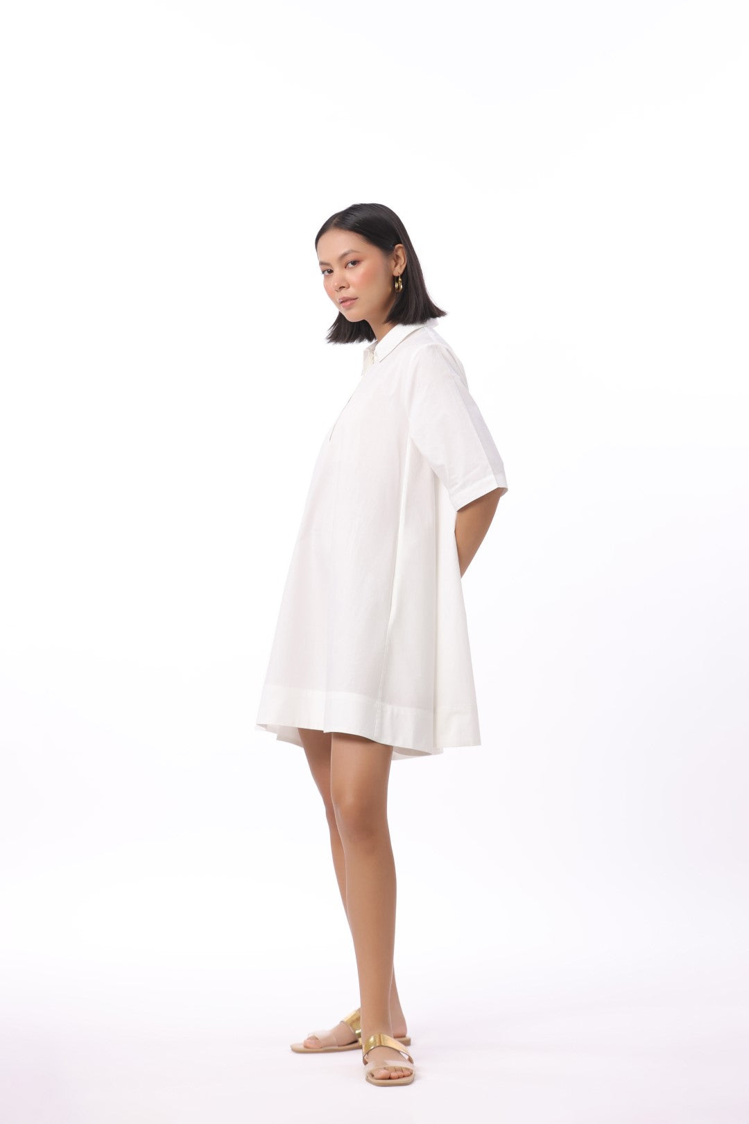 Women's White Solid Cotton Dress