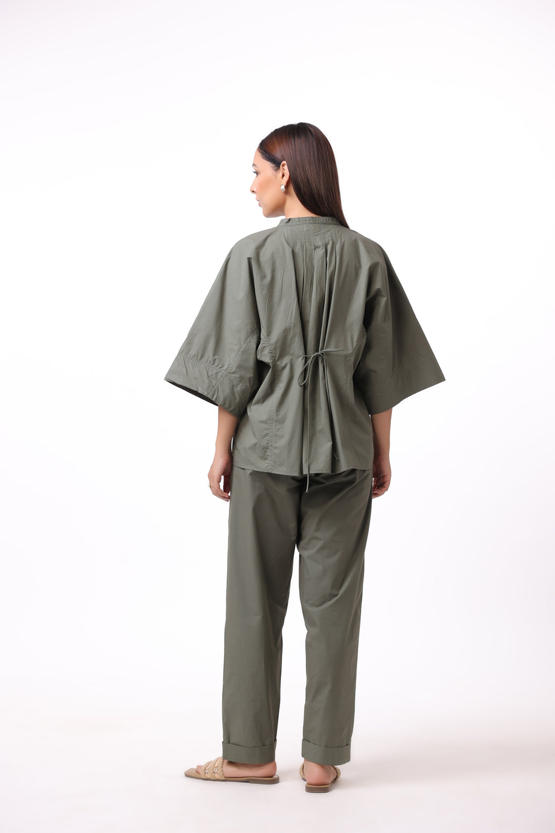 Women Green Solid Cotton Top & Pant Co-Ord Set