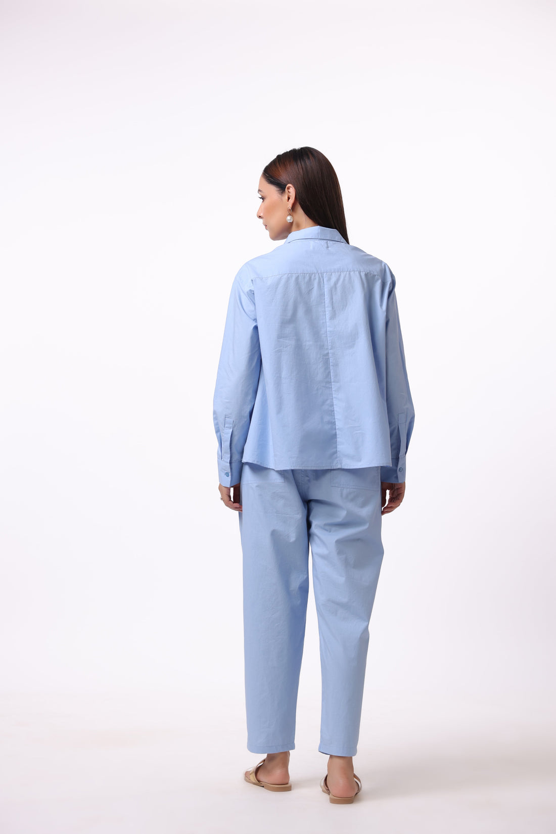 Women Blue Solid Cotton Top & Pant Co-Ord Set