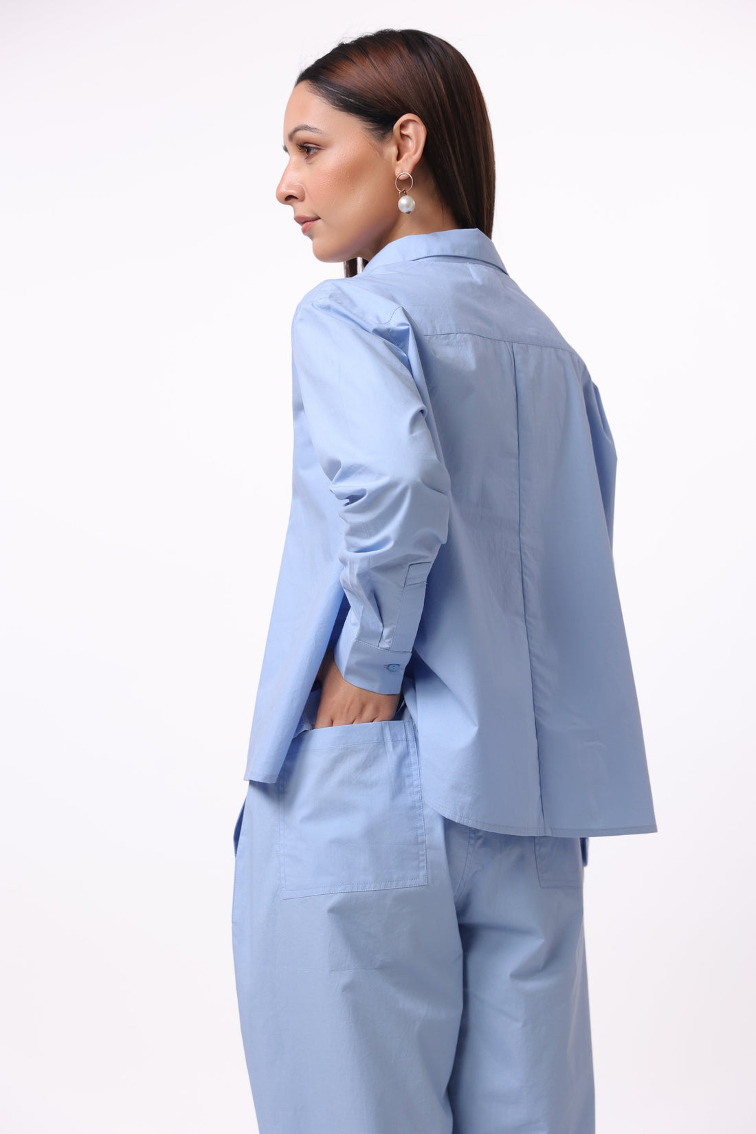 Women Blue Solid Cotton Top