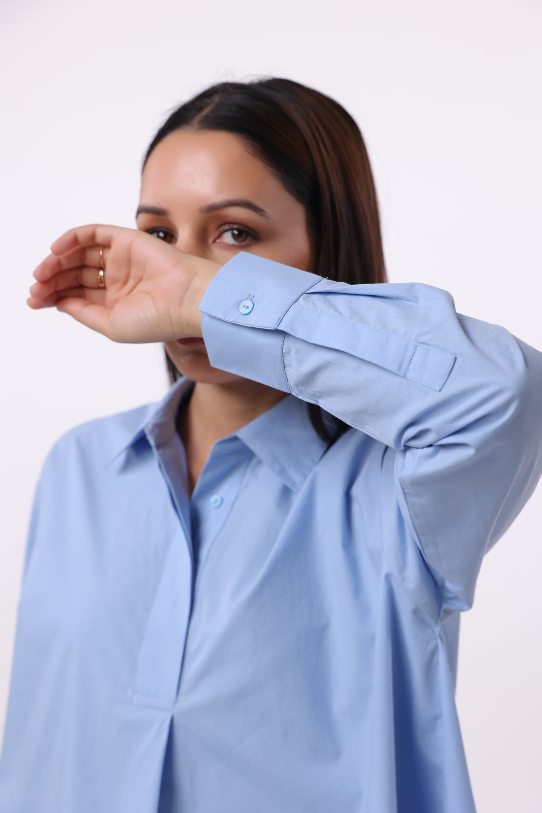 Women Blue Solid Cotton Top
