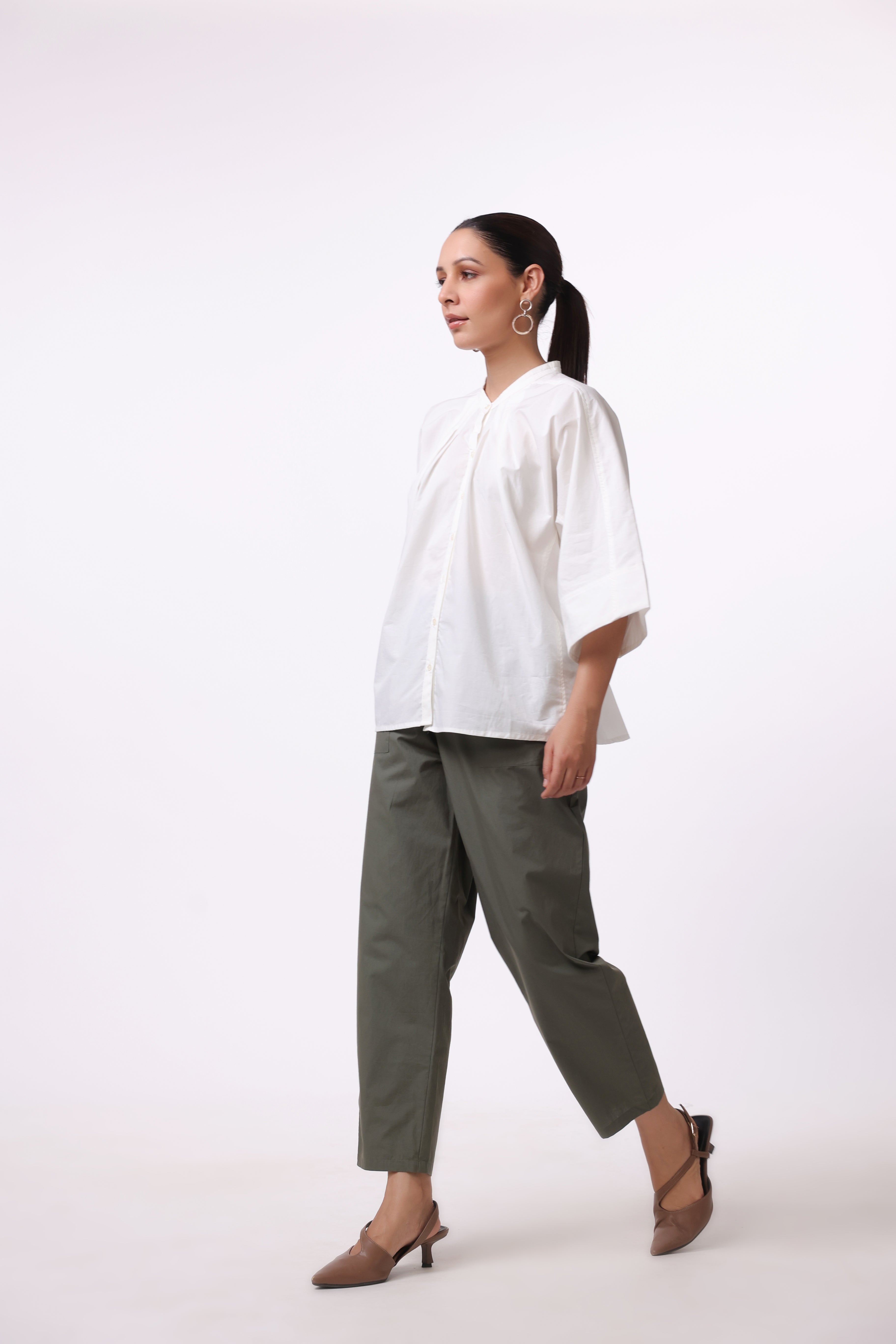 Women White Solid Cotton Top & Pant Co-Ord Set