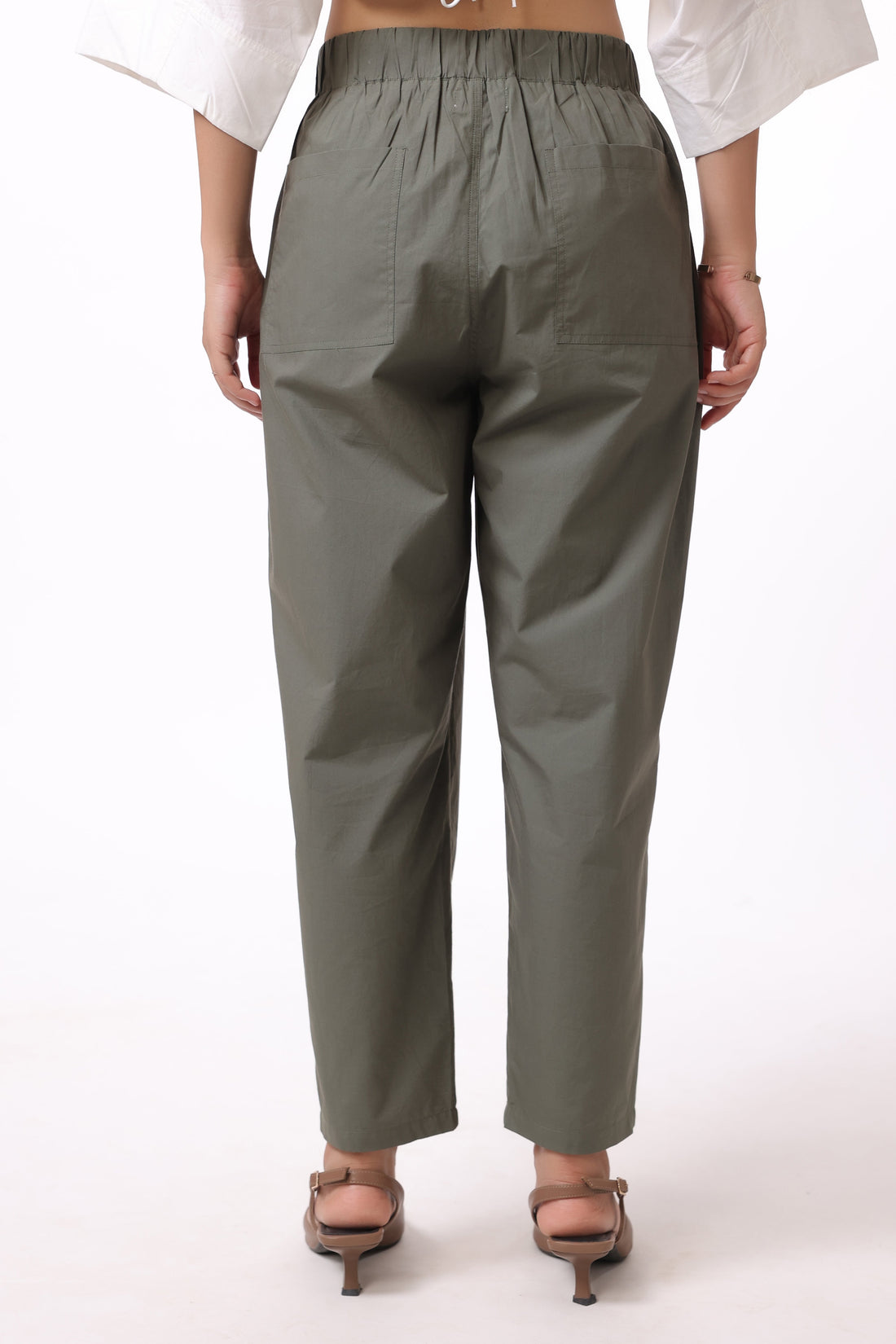 Women Green Solid Cotton Pant