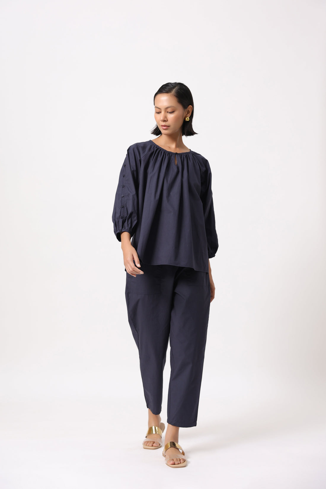 Women’s Navy Cotton Poplin Co-Ord Set