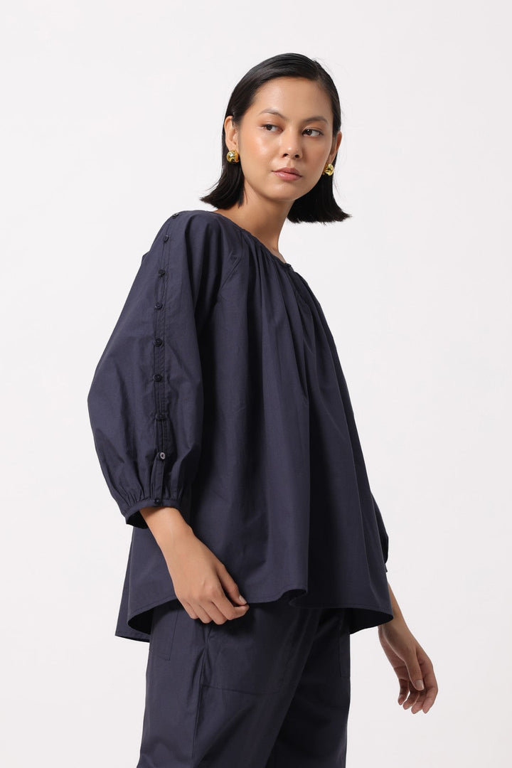 Women’s Navy Cotton Poplin Top