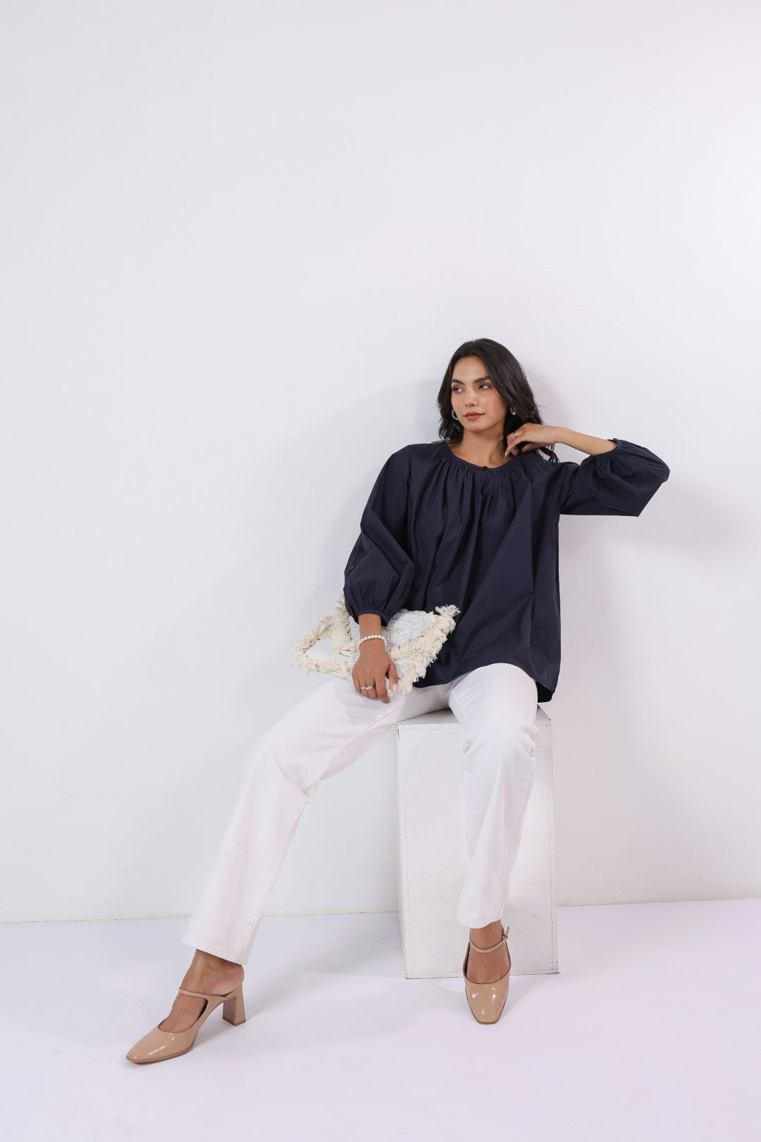 Women's navy cotton tops