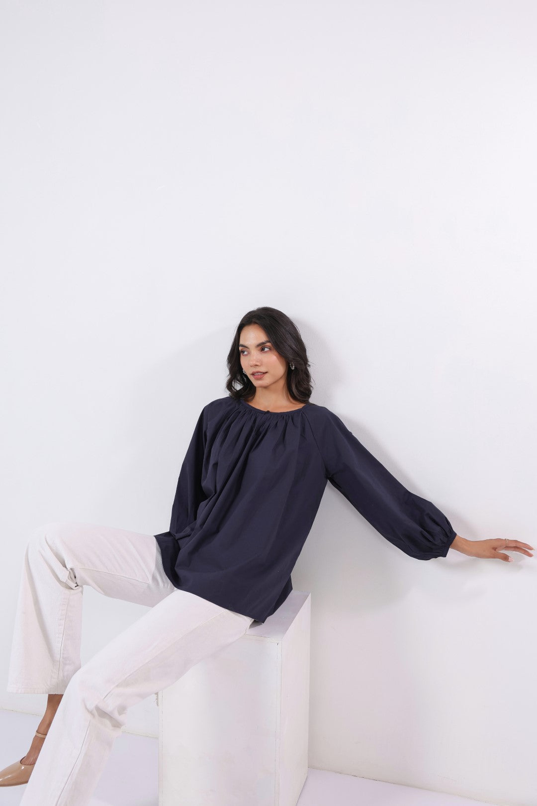 Women's navy cotton tops