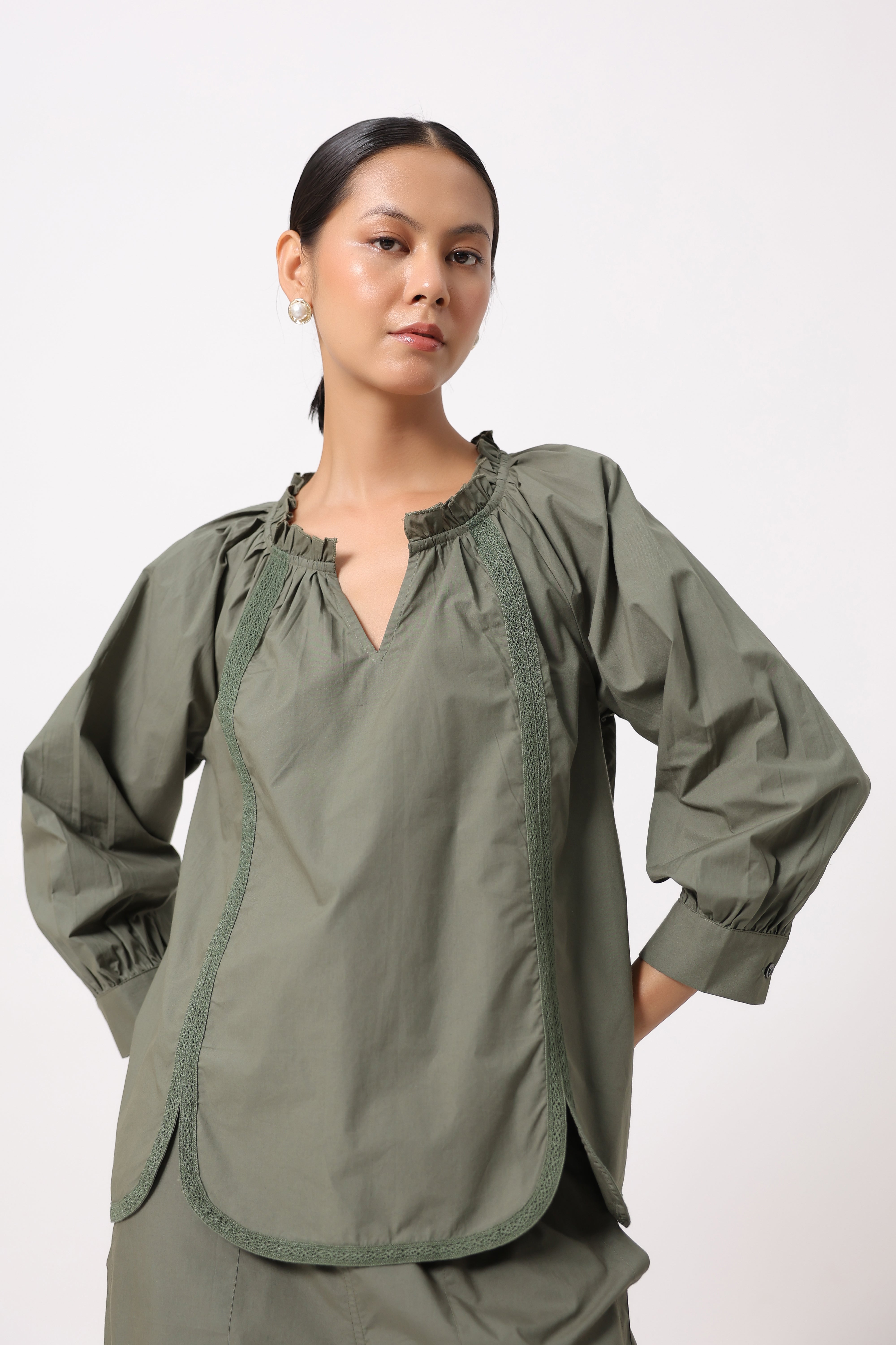 Women’s Olive Green Cotton Poplin Top