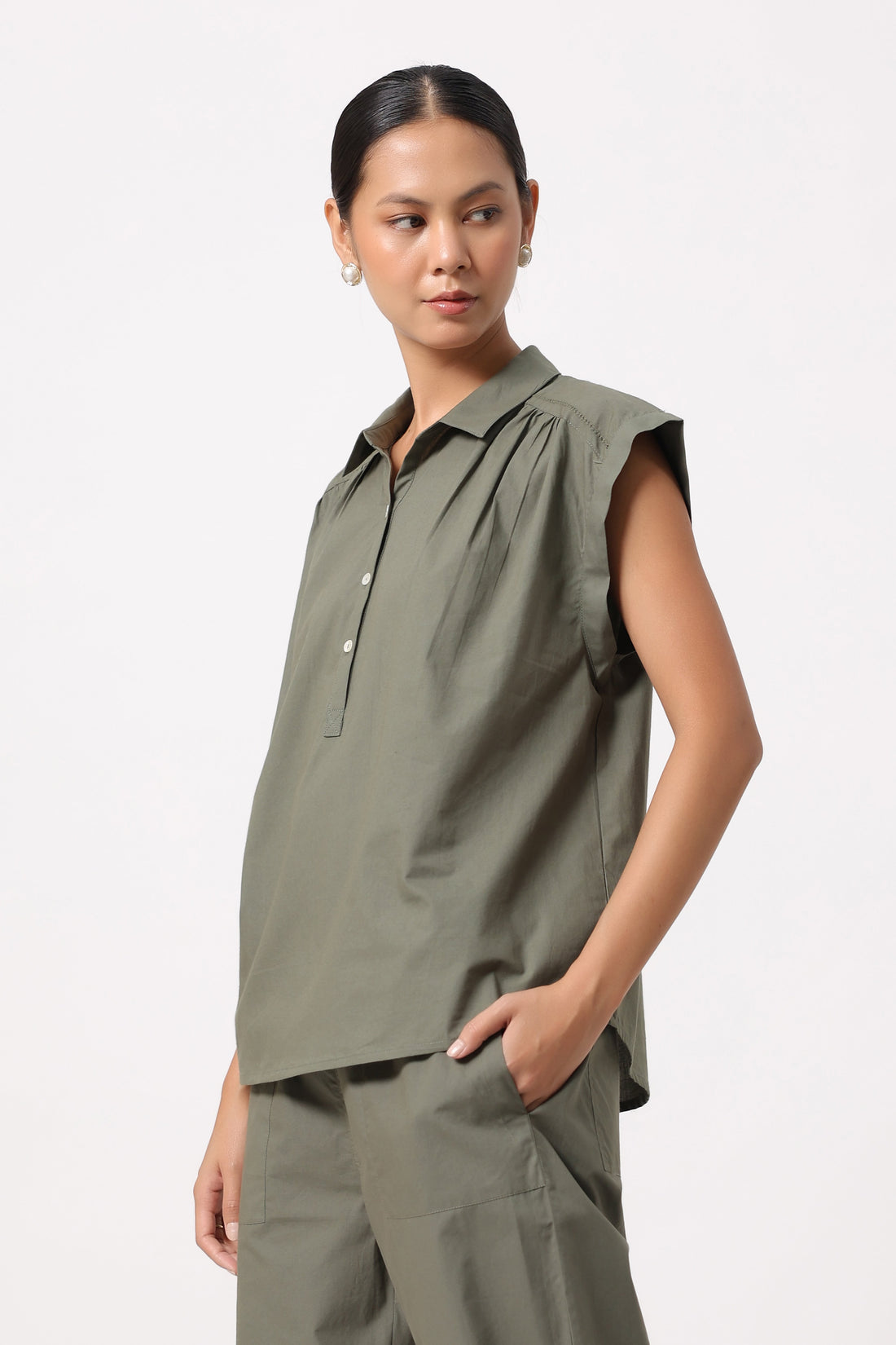 Women’s Olive Green Cotton Top with Olive Green Pants Co-Ord Set