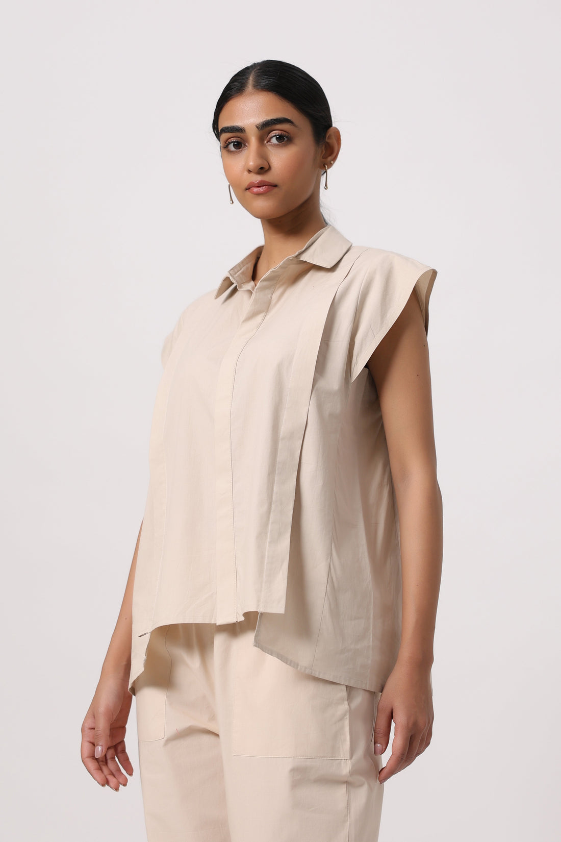 Women’s Beige Cotton Top with Beige Pants Co-Ord Set