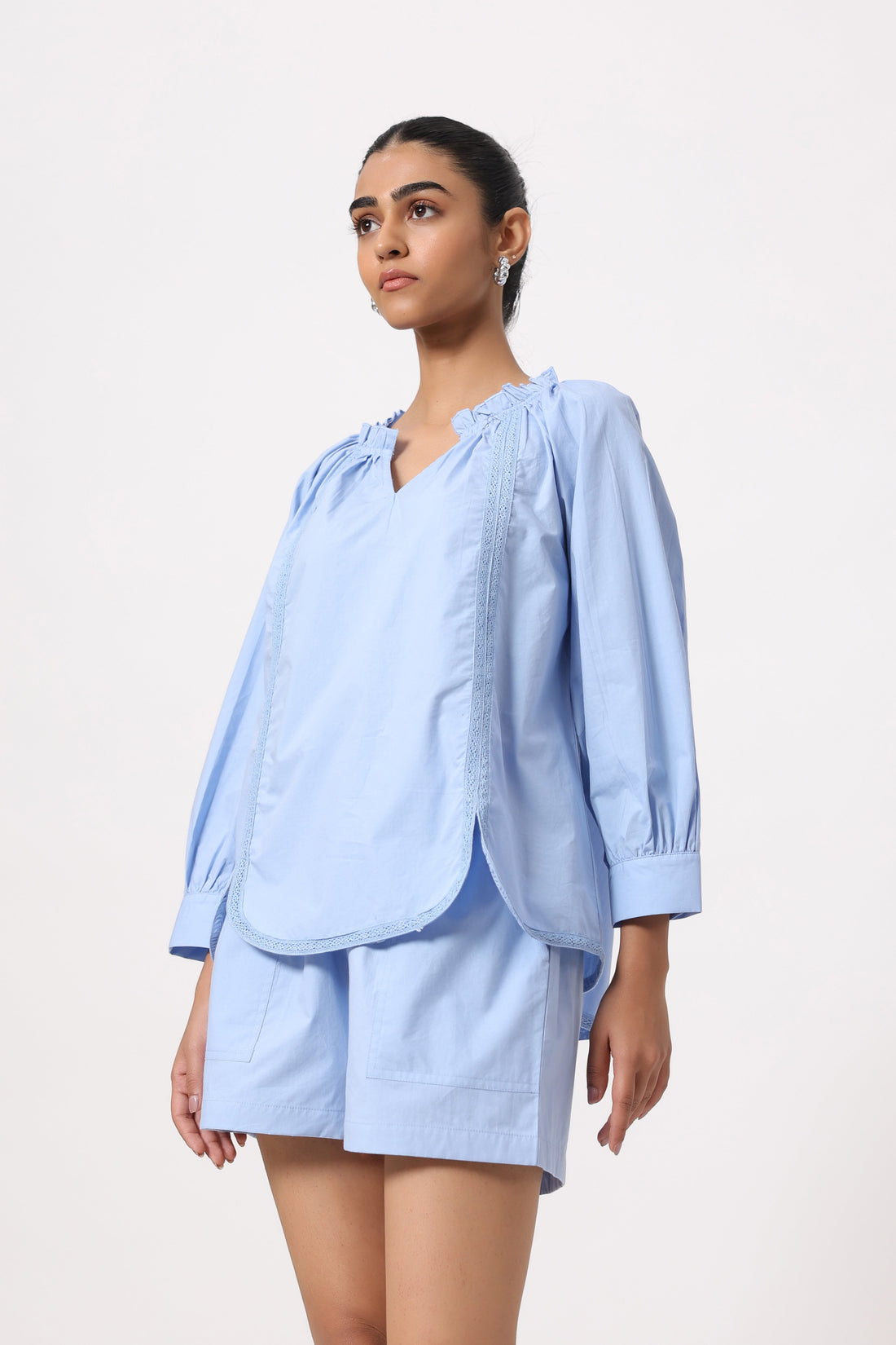Women’s Blue Cotton Poplin Co-Ord Set