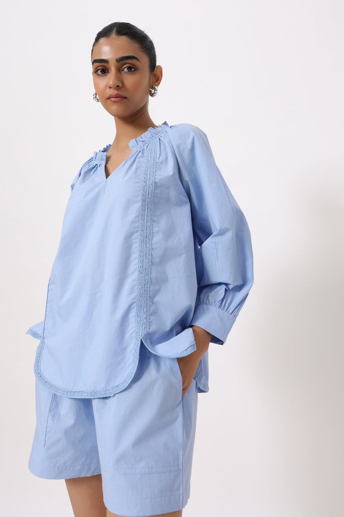 Women’s Blue Cotton Poplin Co-Ord Set