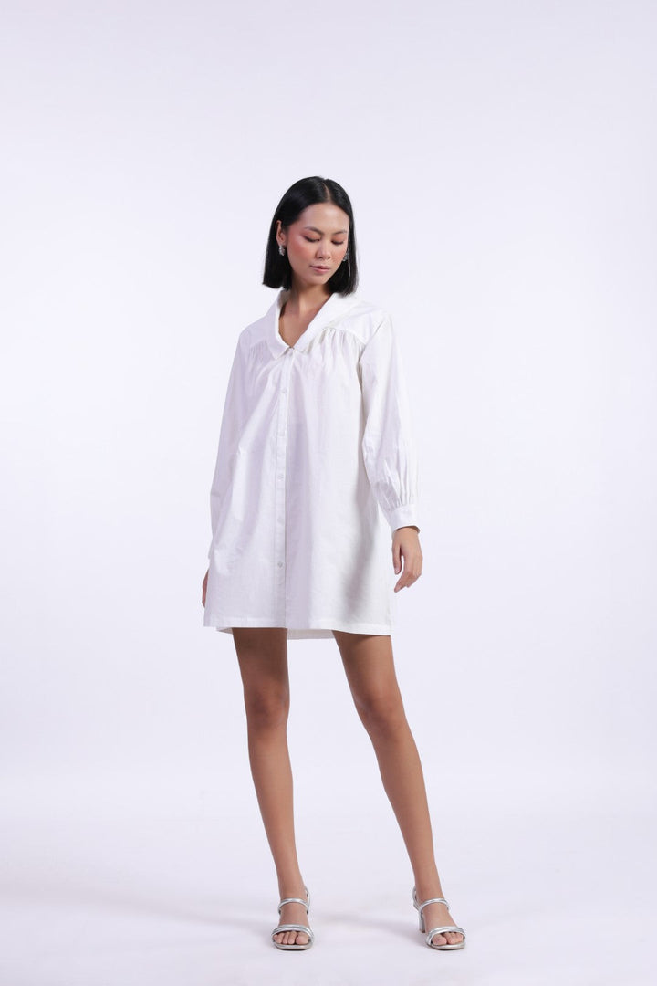 Women's White Solid Cotton Dress