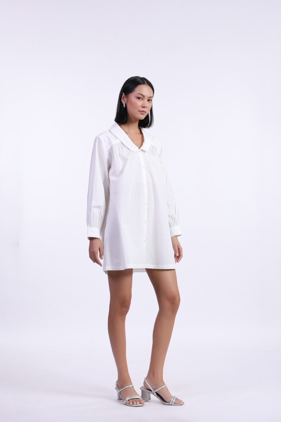 Women's White Solid Cotton Dress