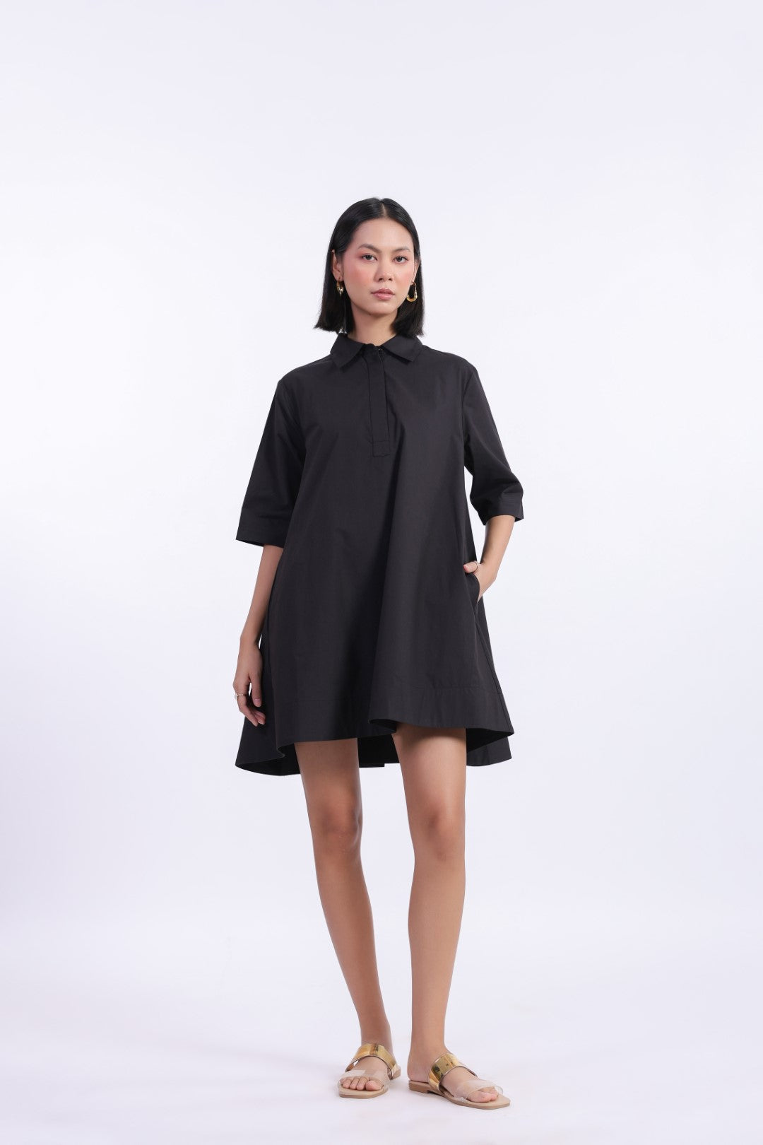 Women's Black Solid Cotton Dress