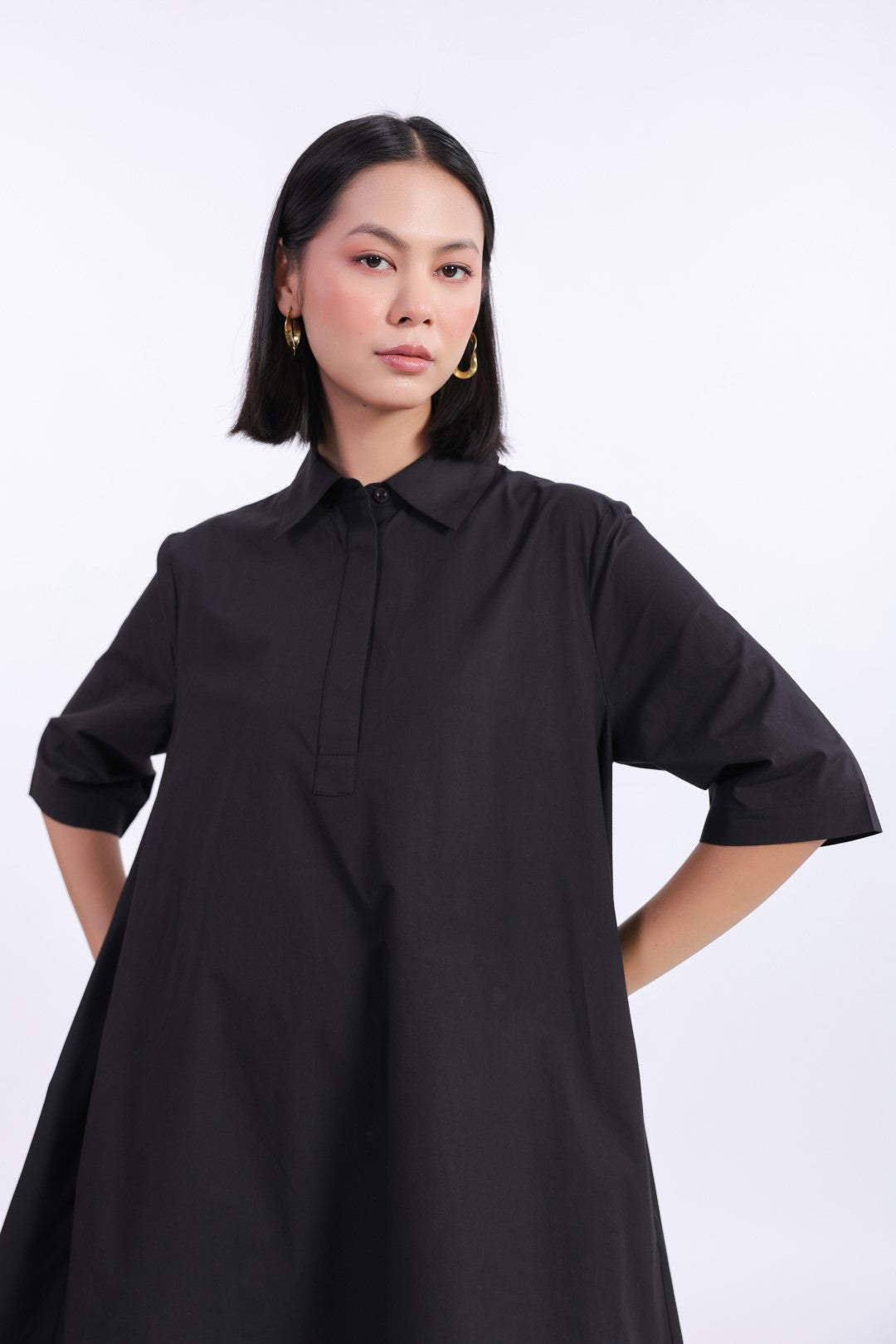 Women's Black Solid Cotton Dress