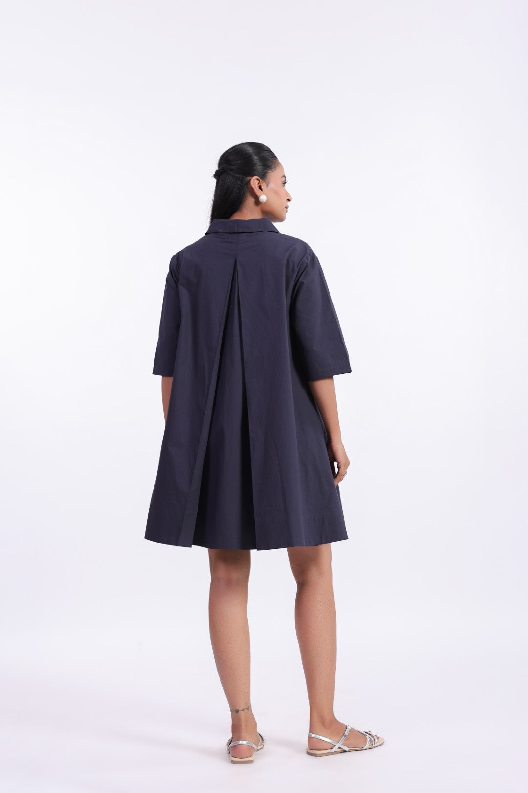 Women's Navy Solid Cotton Dress