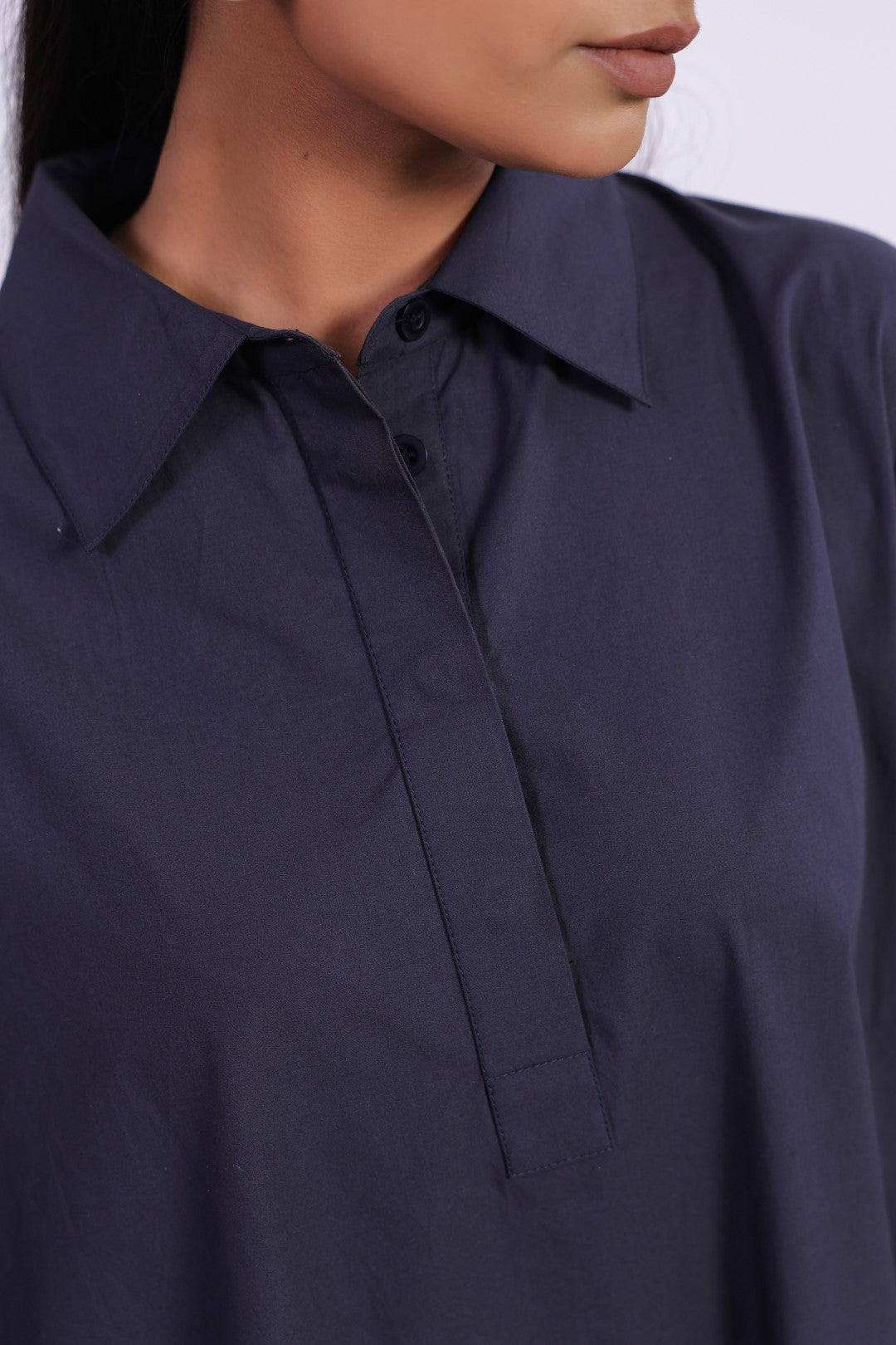 Women's Navy Solid Cotton Dress
