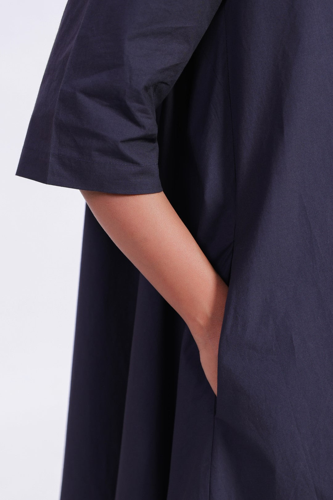 Women's Navy Solid Cotton Dress